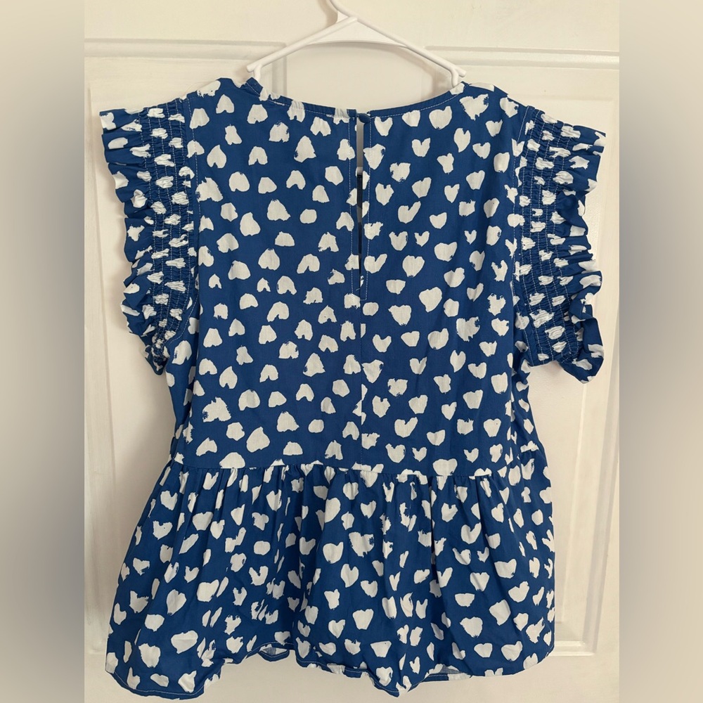 THML Blue Heart Print Flutter Sleeve Top - Picture 8 of 10